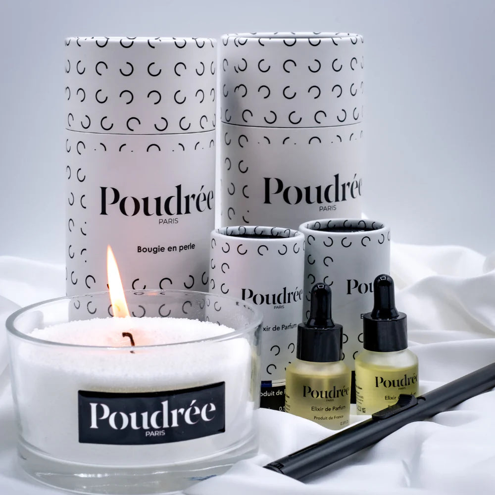 Coffret – Bougie parfumée, Élixir, Récipient, Briquet et Éteignoir – Poudrée Paris
