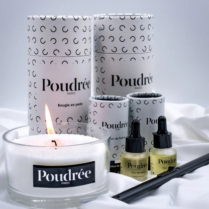 Coffret – Bougie parfumée, Élixir, Récipient, Briquet et Éteignoir – Poudrée Paris