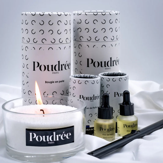 Coffret – Bougie parfumée, Élixir, Récipient, Briquet et Éteignoir – Poudrée Paris