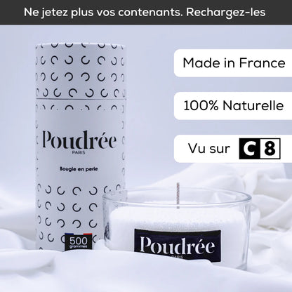 Bougie en perles de cire – Rechargeable & personnalisable – Poudrée Paris – 500g