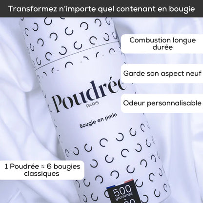 Bougie en perles de cire – Rechargeable & personnalisable – Poudrée Paris – 500g