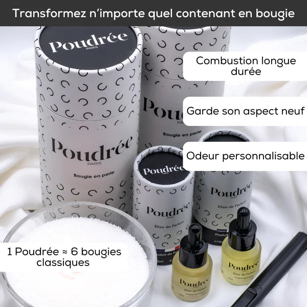 Coffret – Bougie parfumée, Élixir, Récipient, Briquet et Éteignoir – Poudrée Paris