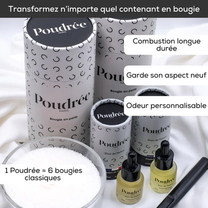Coffret – Bougie parfumée, Élixir, Récipient, Briquet et Éteignoir – Poudrée Paris