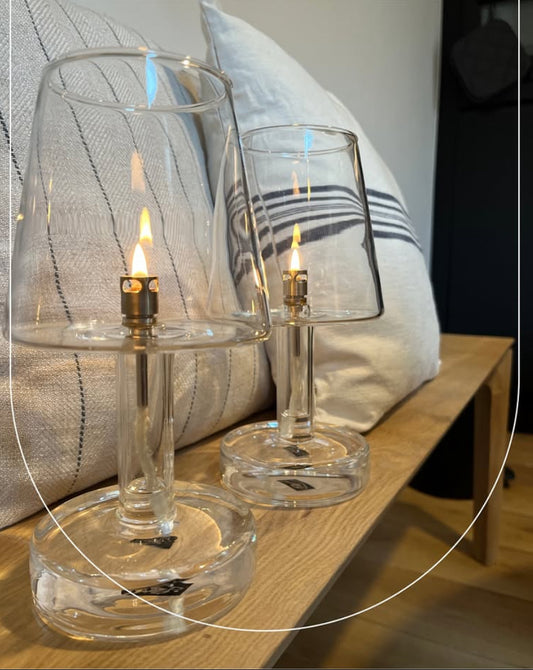 Lampe à Huile Salon Clair – Verre Soufflé Transparent – Peri Living