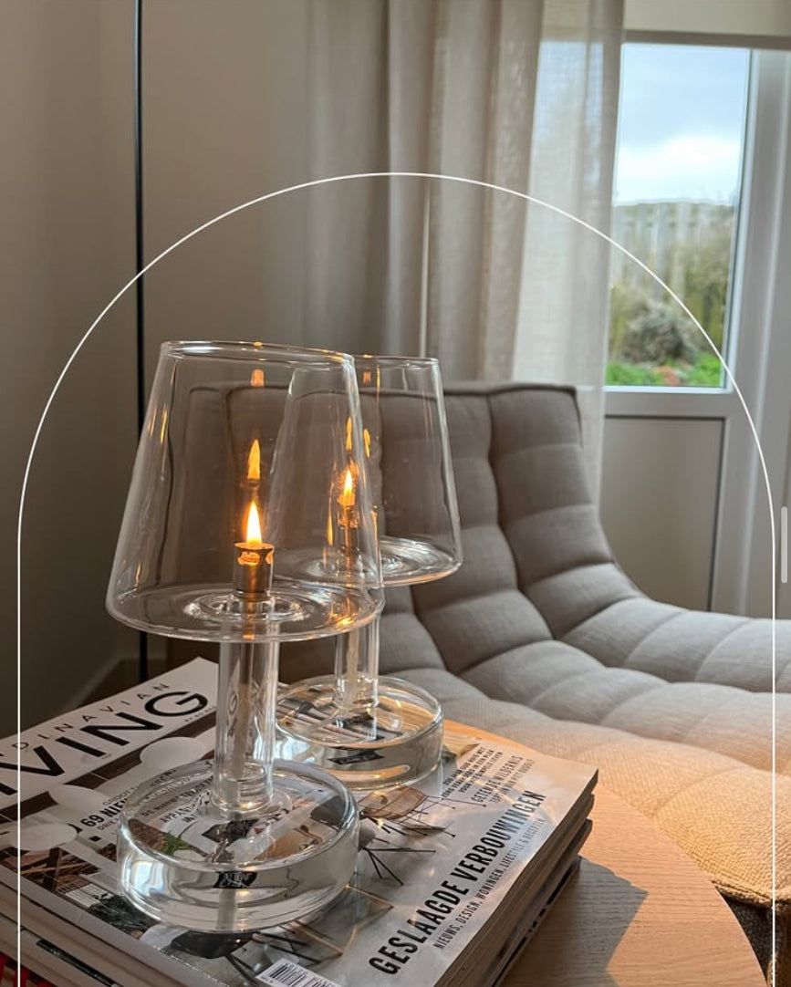 Lampe à Huile Salon Clair – Verre Soufflé Transparent – Peri Living