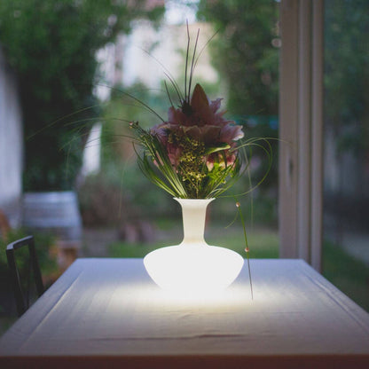 photo de la lampe en position vase avec un bouquet à l'intérieur