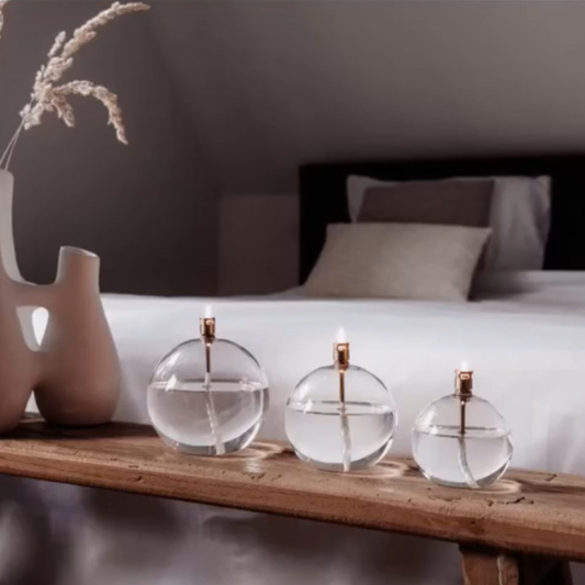 photo des trois tailles du pack de lampe à huile boule