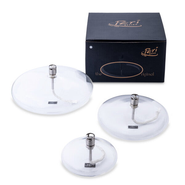 Lampe à huile Disque – Verre Soufflé Transparent – Peri Living
