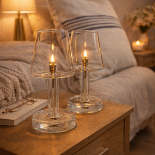 photo de deux lampes à huile en forme de lampe de chevet sur une table