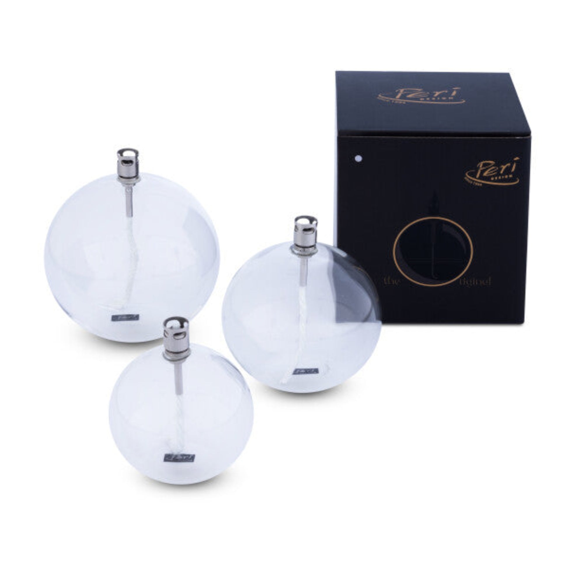 photo des trois tailles de lampe avec la boite