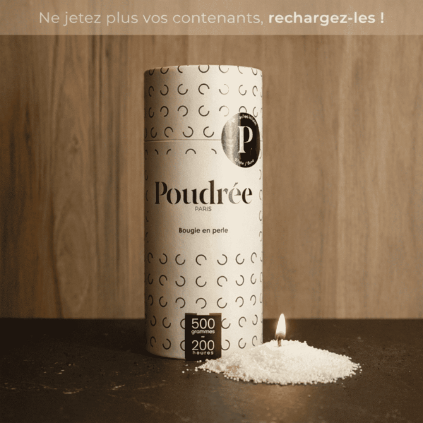 photo de la boite de la bougie en perle de cire blanche