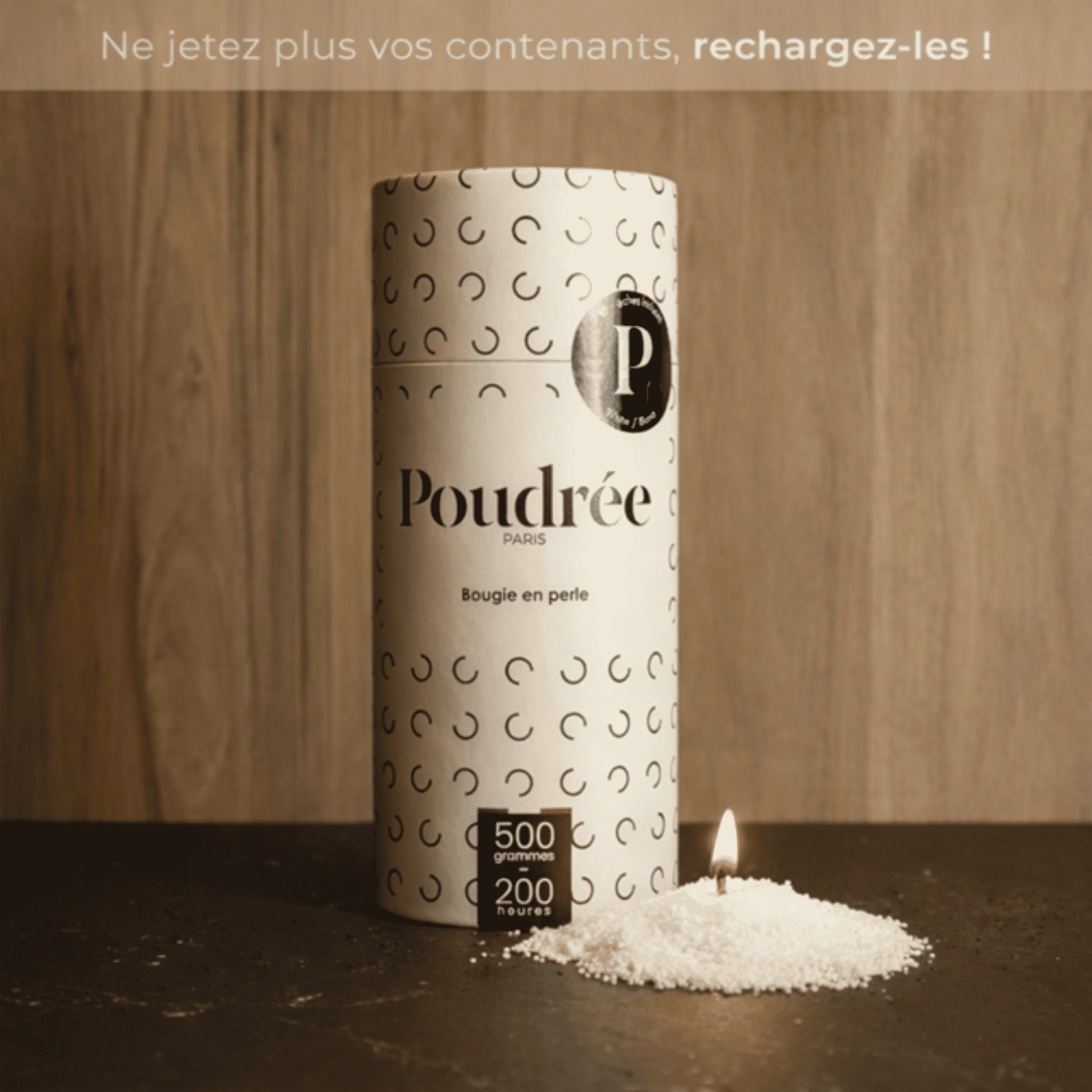 photo de la boite de la bougie en perle de cire blanche