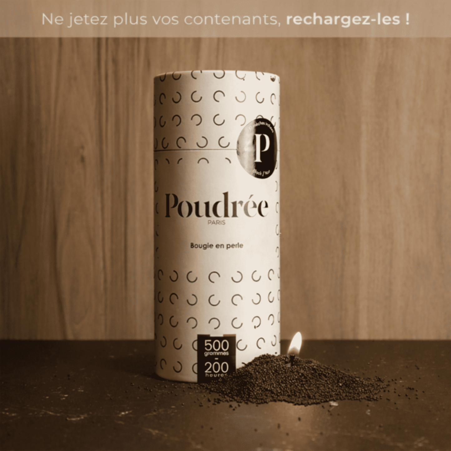 photo de la boite de la bougie en perle de cire noire